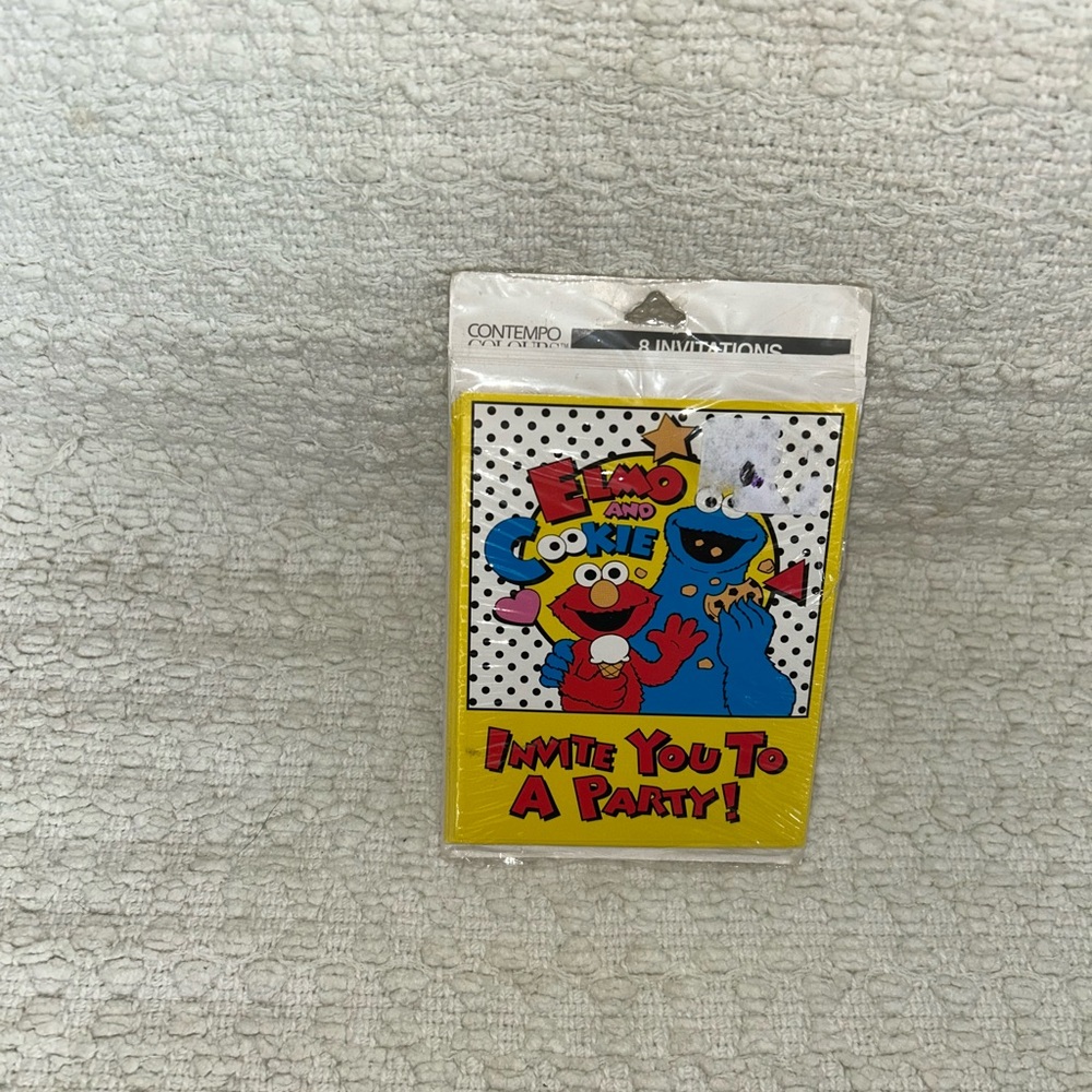 8 Birthday Party Invitations ELMO And COOKIE Monster Sesame Street Vintage Card